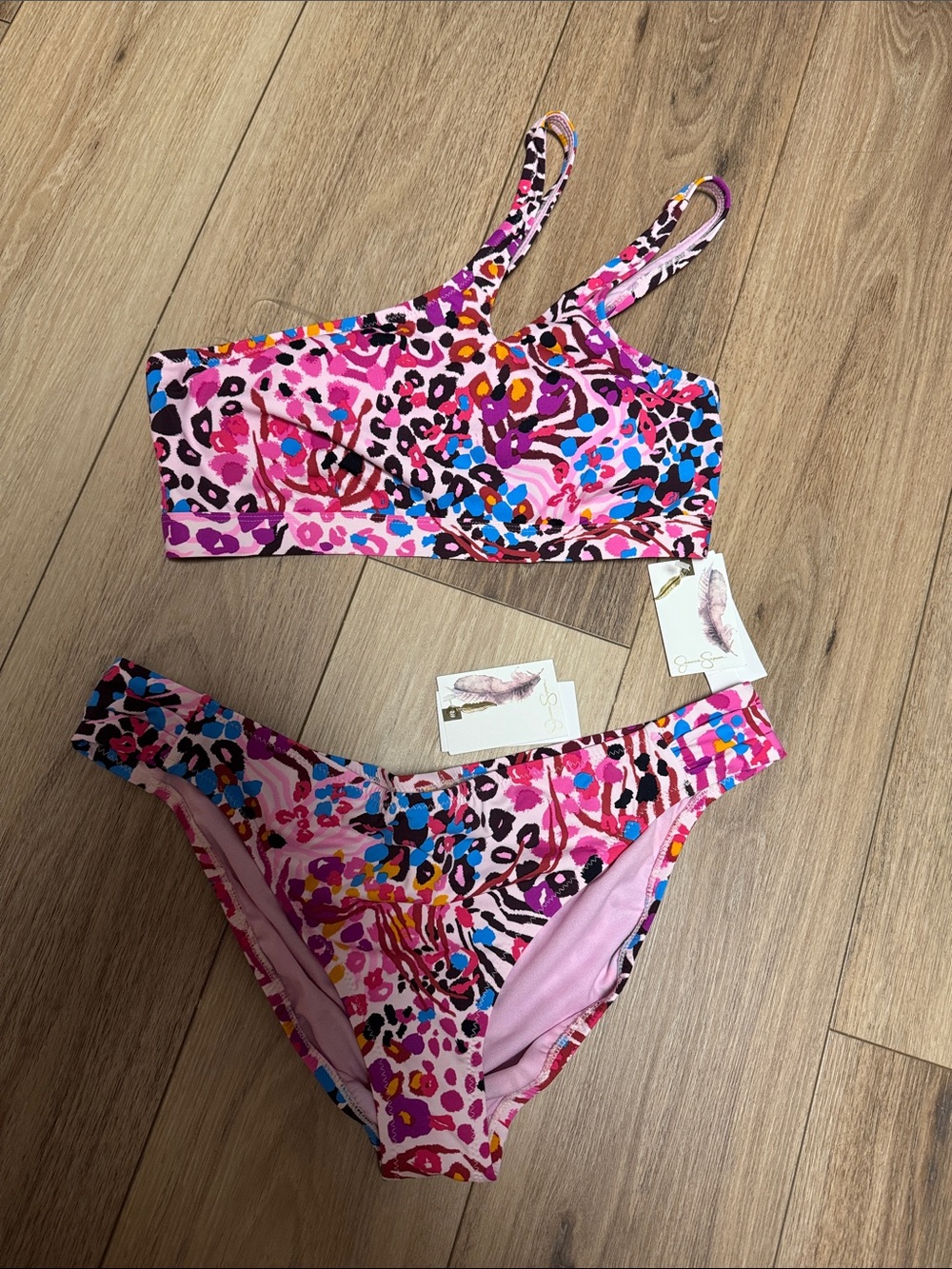 Jessica Simpson NWT M TOP XL BOTTOMS Pink Multicolor Leopard-Print Bikini Set